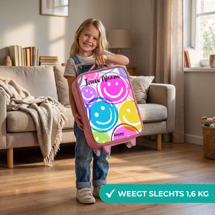 Kleurrijke glimlachexplosie Kinderkoffer - Roze klein -sfeer2_NL
