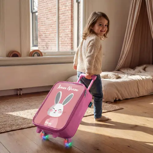 Konijn - Blosje - Stippen - Roze Kinderkoffer - Roze klein -sfeer1