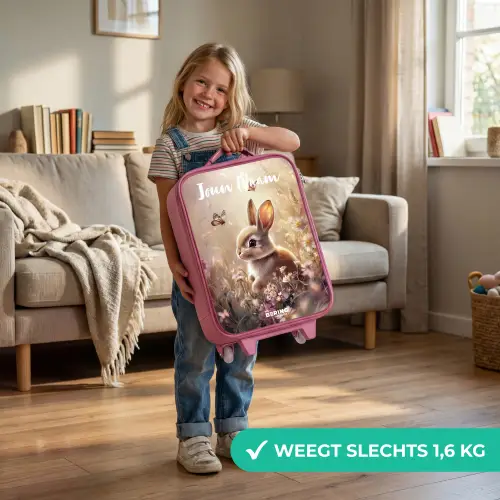 Konijntje - Bruin - Bloemen - Vlinders Kinderkoffer - Roze klein -sfeer2_NL