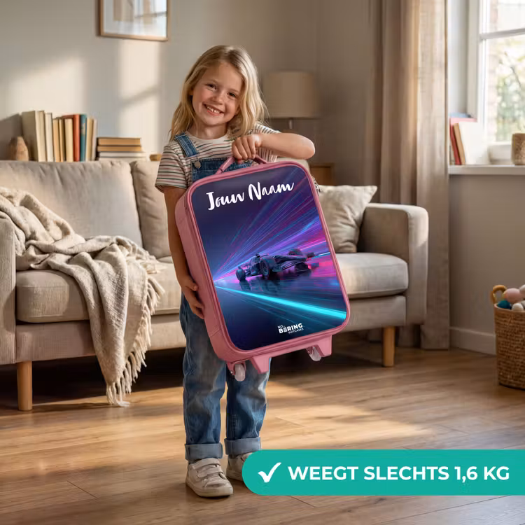 Lichtstralen - Neon - Racewagen - Paars Kinderkoffer - Roze klein -sfeer2_NL