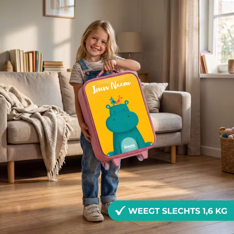 Nijlpaard - Vogels - Geel Kinderkoffer - Roze klein -sfeer2_NL