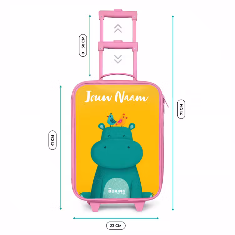 Nijlpaard - Vogels - Geel Kinderkoffer - Roze klein -productfoto_formaten