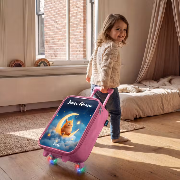 Oranje monster op maansikkel Kinderkoffer - Roze klein -sfeer1