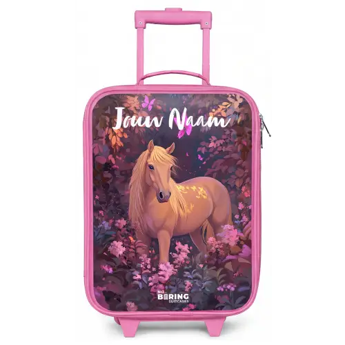 Paard - Bloemen - Paars - Vlinder Kinderkoffer - Roze klein -zz3dotto