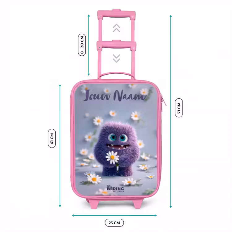 Paars Pluizig Vriendje met Madelief Kinderkoffer - Roze klein -productfoto_formaten