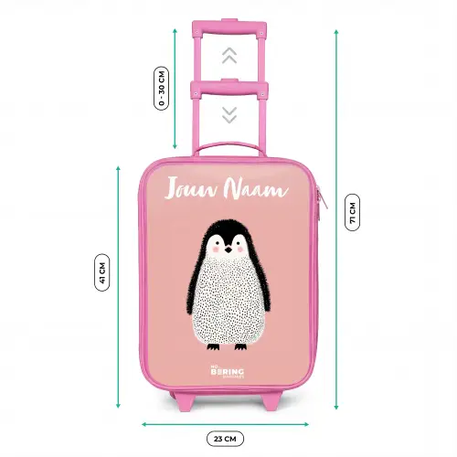 Pinguïn - Stippen - Roze - Minimalistisch Kinderkoffer - Roze klein -productfoto_formaten