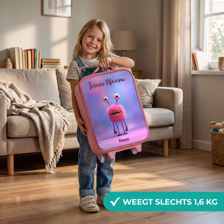 Roze harig monster met grote ogen Kinderkoffer - Roze klein -sfeer2_NL
