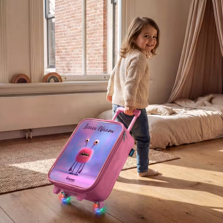 Roze harig monster met grote ogen Kinderkoffer - Roze klein -sfeer1