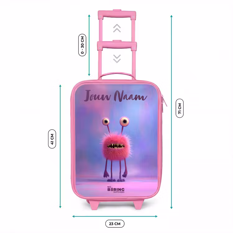 Roze harig monster met grote ogen Kinderkoffer - Roze klein -productfoto_formaten