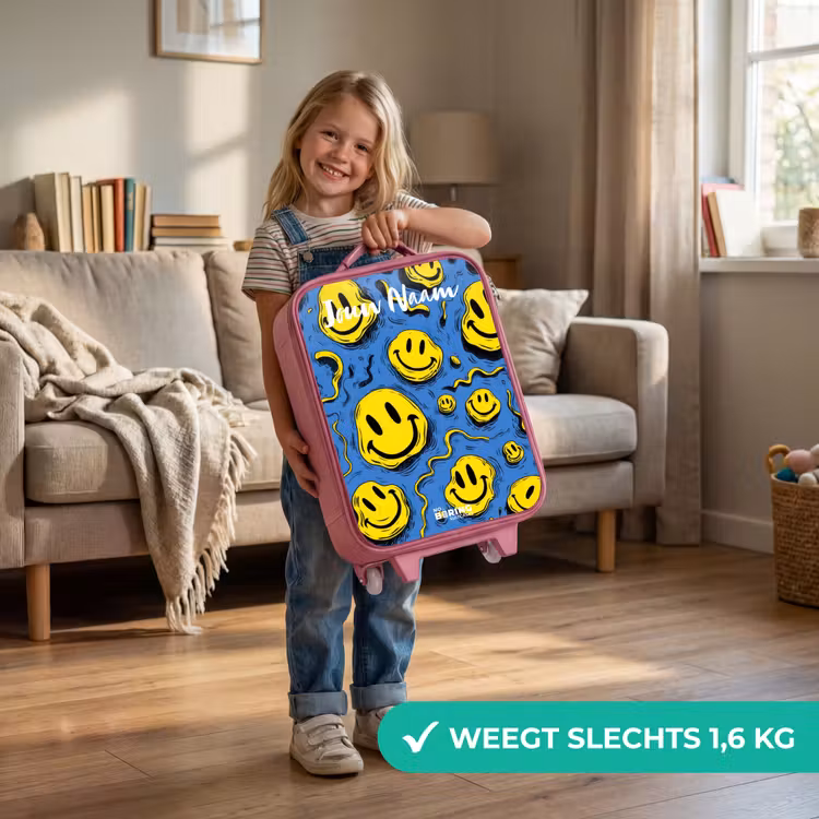 Smiley - Blauw - Geel Kinderkoffer - Roze klein -sfeer2_NL