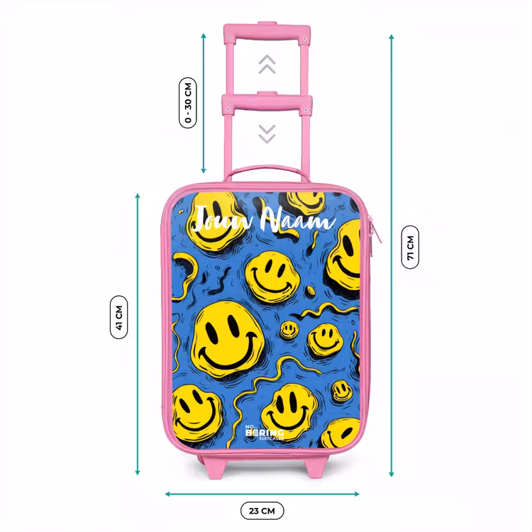 Smiley - Blauw - Geel Kinderkoffer - Roze klein -productfoto_formaten