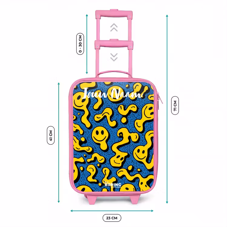 Smiley - Geel - Blauw Kinderkoffer - Roze klein -productfoto_formaten
