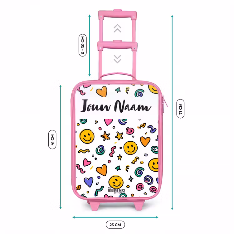 Smiley - Hartje - Ster Kinderkoffer - Roze klein -productfoto_formaten