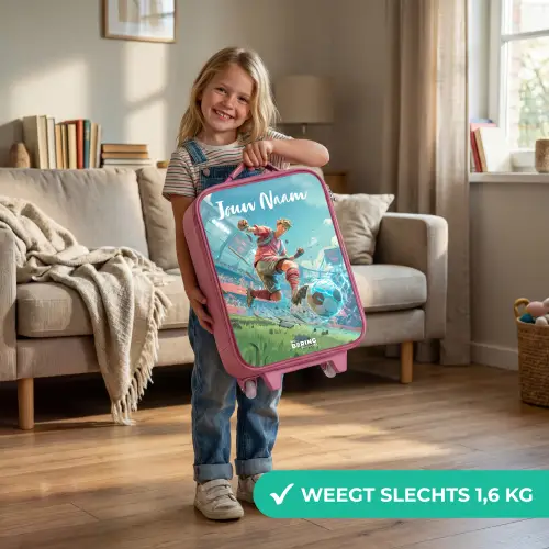 Stadion - Voetballer - Bal - Elektrisch Kinderkoffer - Roze klein -sfeer2_NL