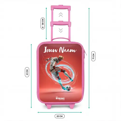 Voetballer - Bal - Lichtcirkel - Rood Kinderkoffer - Roze klein -productfoto_formaten