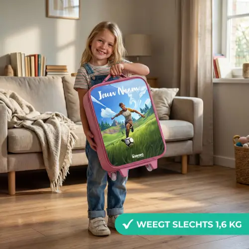 Voetballer - Gras - Goal - Kleurrijk Kinderkoffer - Roze klein -sfeer2_NL