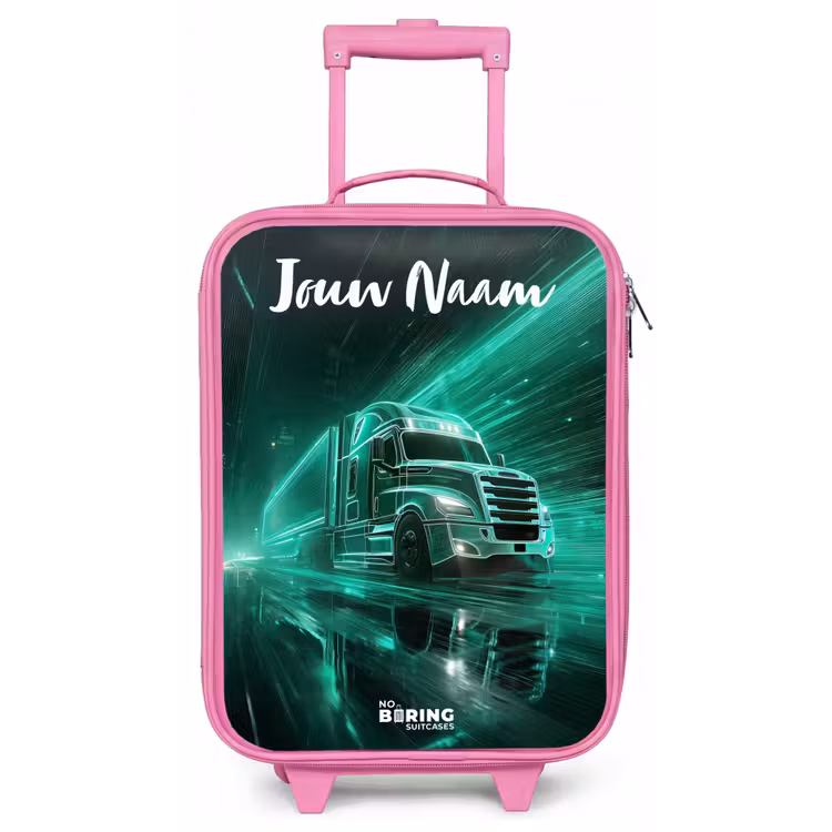 Vrachtwagen - Stad - Groen - Neon Kinderkoffer - Roze klein -zz3dotto