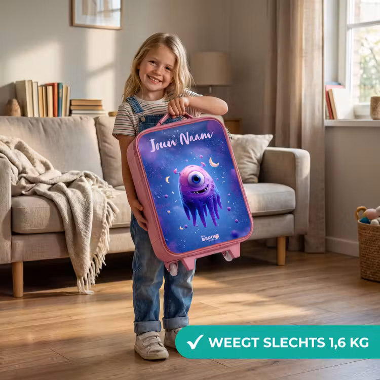 Vrolijk paarsoog in de ruimte Kinderkoffer - Roze klein -sfeer2_NL