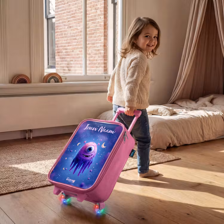 Vrolijk paarsoog in de ruimte Kinderkoffer - Roze klein -sfeer1