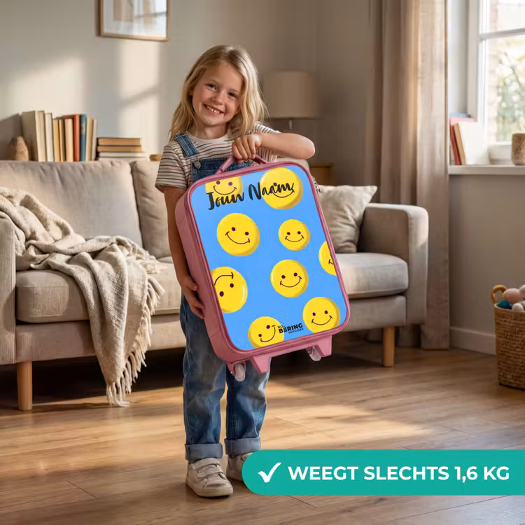 Vrolijke smileyregen Kinderkoffer - Roze klein -sfeer2_NL