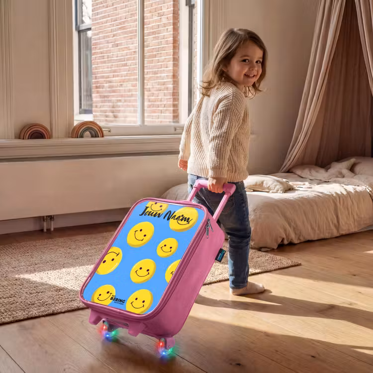 Vrolijke smileyregen Kinderkoffer - Roze klein -sfeer1