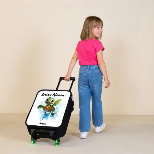 Schildpad - Water - Groen Kinderkoffer - Zwart klein -sfeer1