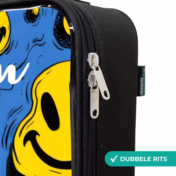 Smiley - Blauw - Geel Kinderkoffer - Zwart klein -rits_NL
