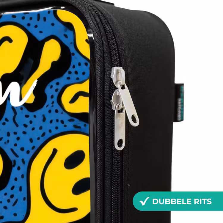 Smiley - Geel - Blauw Kinderkoffer - Zwart klein -rits_NL