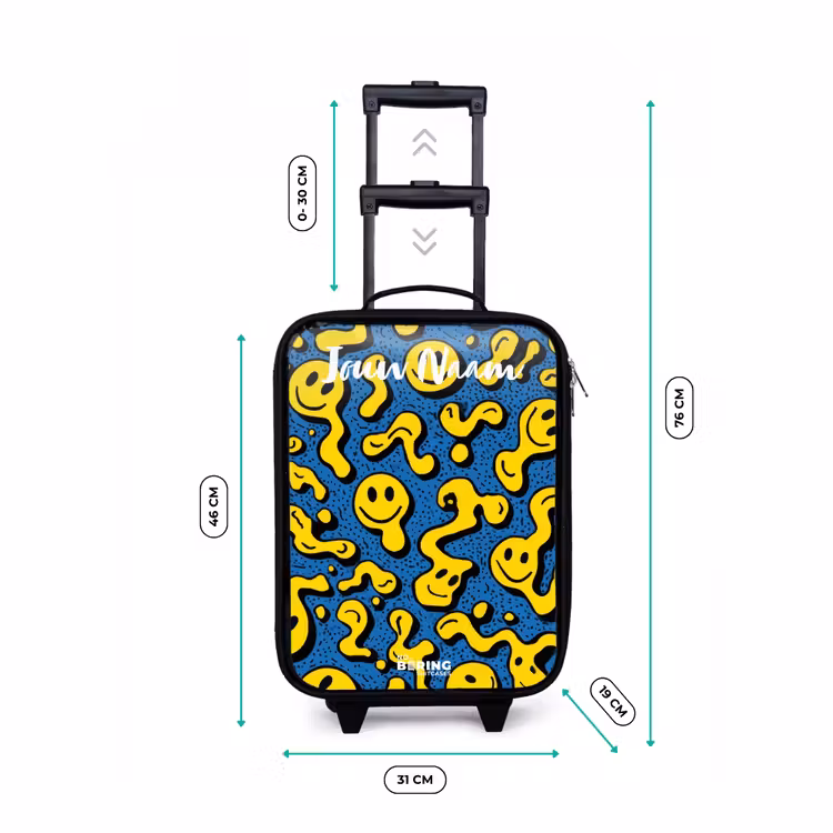Smiley - Geel - Blauw Kinderkoffer - Zwart klein -productfoto_formaten