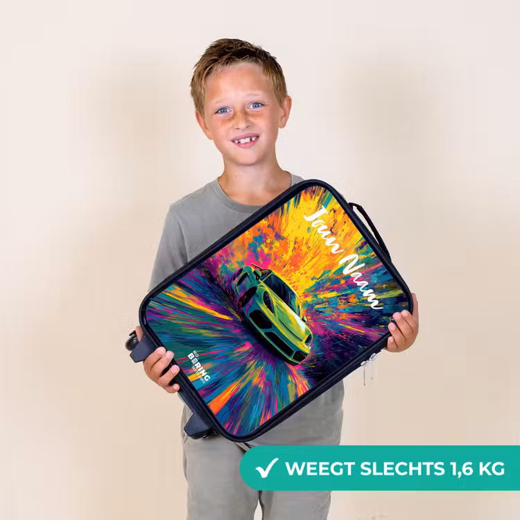 Sportauto - Groen - Verfstrepen - Kleuren Kinderkoffer - Zwart klein -sfeer4_NL