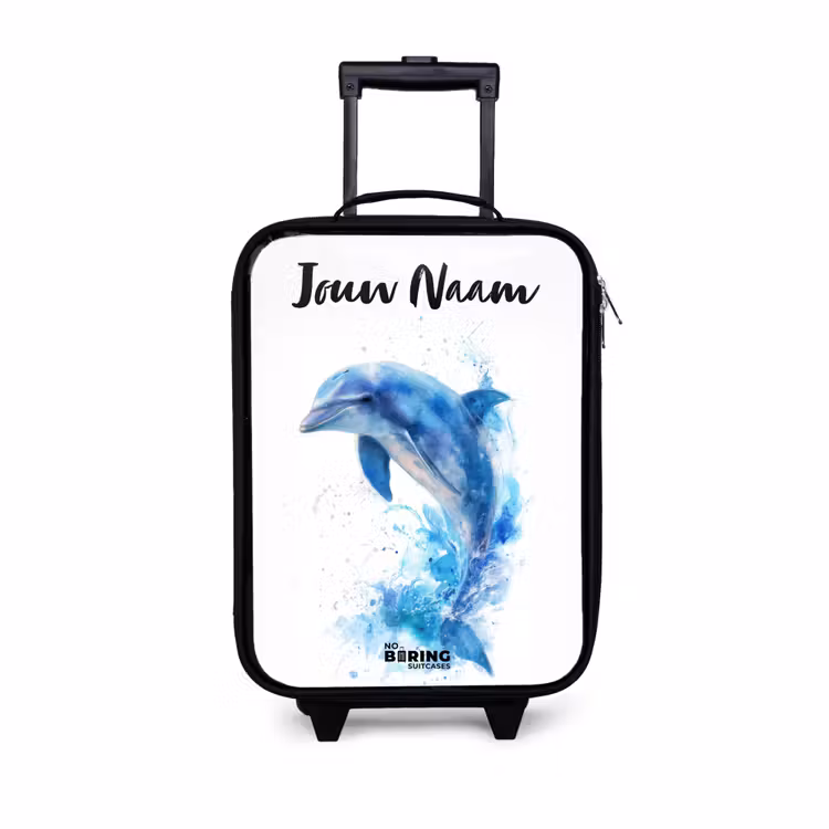 Springende blauwe dolfijn Kinderkoffer - Zwart klein -3d