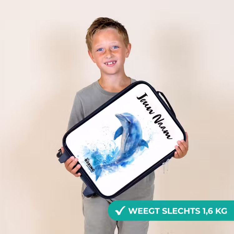 Springende blauwe dolfijn Kinderkoffer - Zwart klein -sfeer4_NL