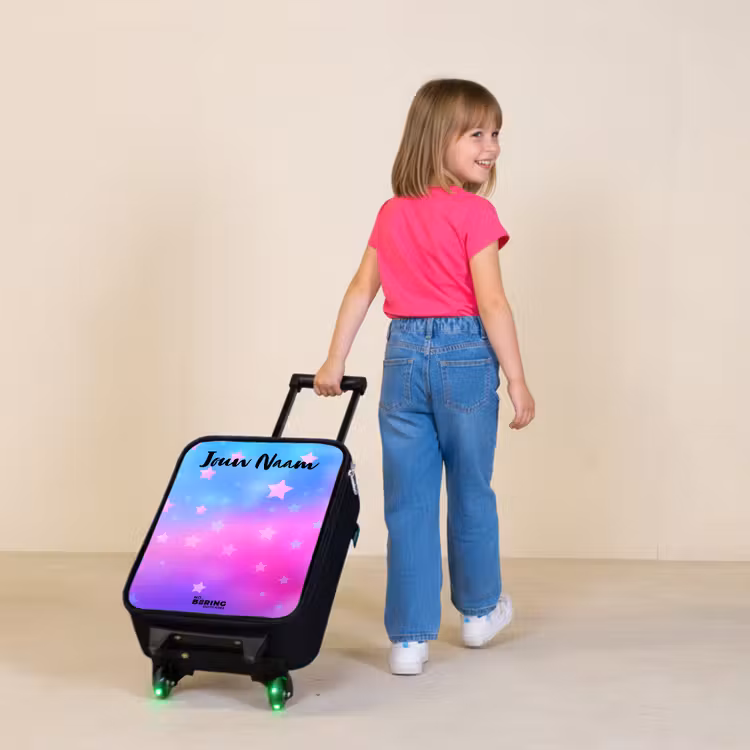 Sterren - Roze - Blauw Kinderkoffer - Zwart klein -sfeer1