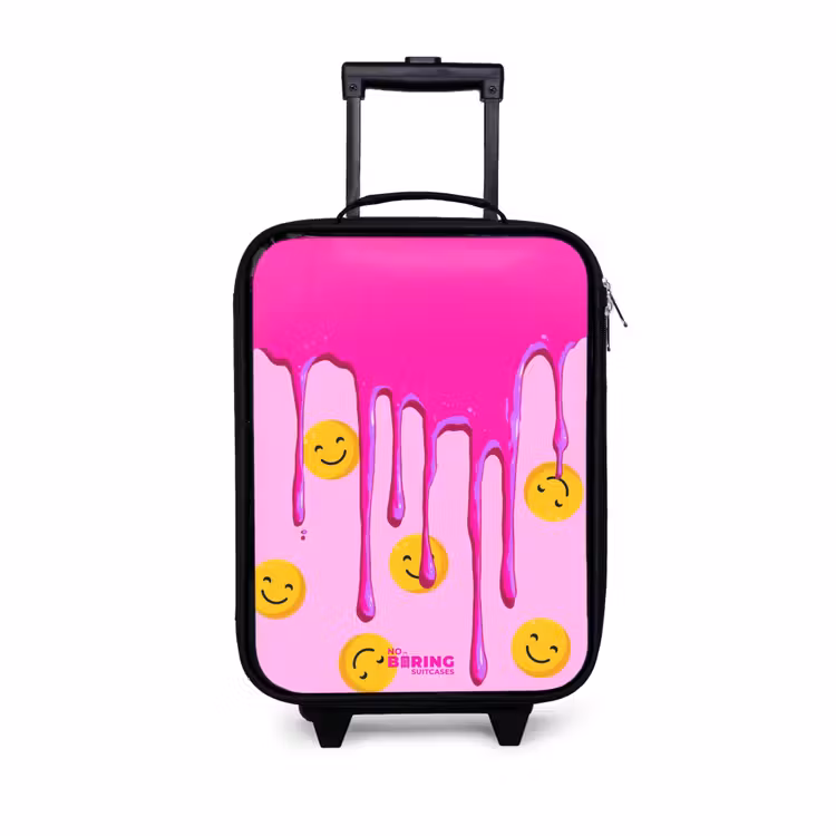 Verf - Smiley - Roze Kinderkoffer - Zwart klein -3d