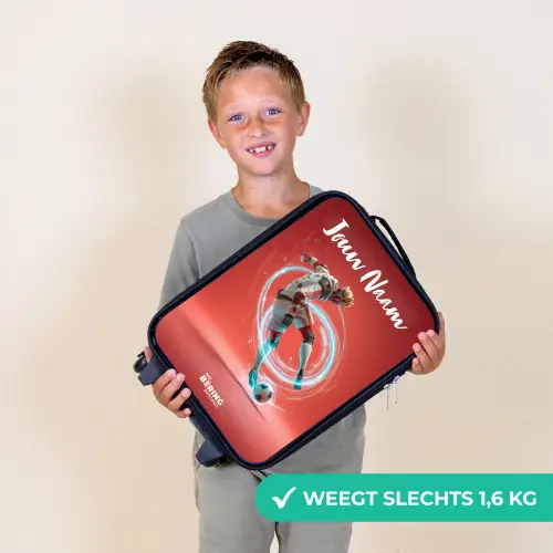 Voetballer - Bal - Lichtcirkel - Rood Kinderkoffer - Zwart klein -sfeer4_NL