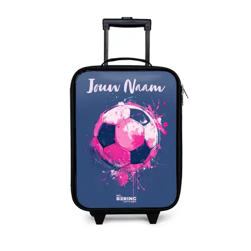 Voetbalvibes -  Verf - Roze - Blauw Kinderkoffer - Zwart klein -3d