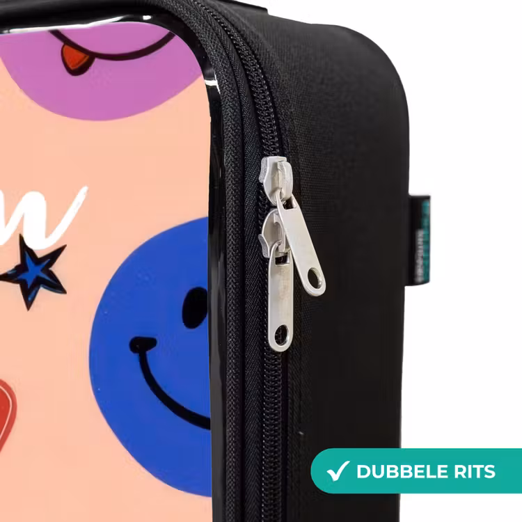 Vrolijk Smiley-patroon Kinderkoffer - Zwart klein -rits_NL
