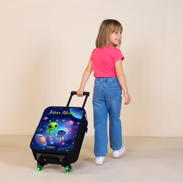 Vrolijke Ontmoeting in de Ruimte Kinderkoffer - Zwart klein -sfeer1
