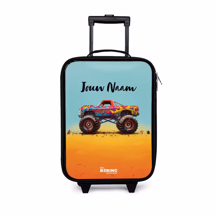 Monstertruck met Graffiti Print in het Zand Kinderkoffer - Zwart klein -3d