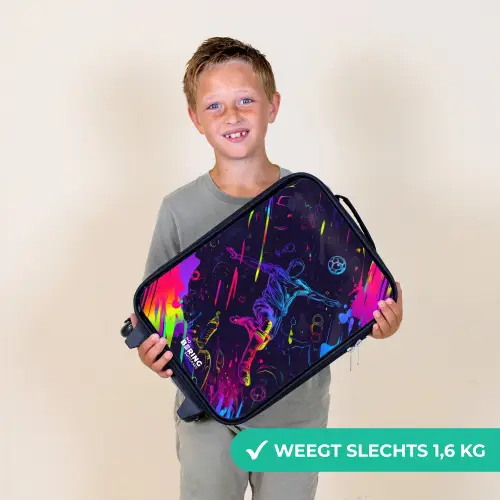 Neon actievolle voetbalspeler Kinderkoffer - Zwart klein -sfeer4_NL