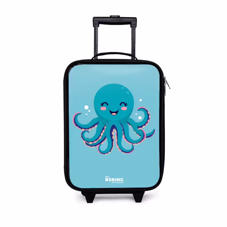 Octopus - Water - Blauw Kinderkoffer - Zwart klein -3d