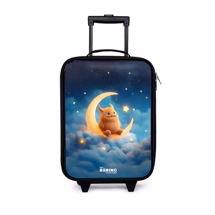Oranje monster op maansikkel Kinderkoffer - Zwart klein -3d
