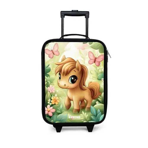 Paard - Bloemen - Vlinders Kinderkoffer - Zwart klein -3d