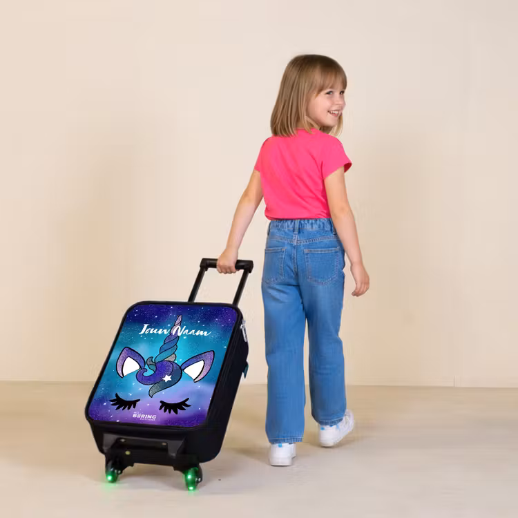 Paarse eenhoorn Kinderkoffer - Zwart klein -sfeer1