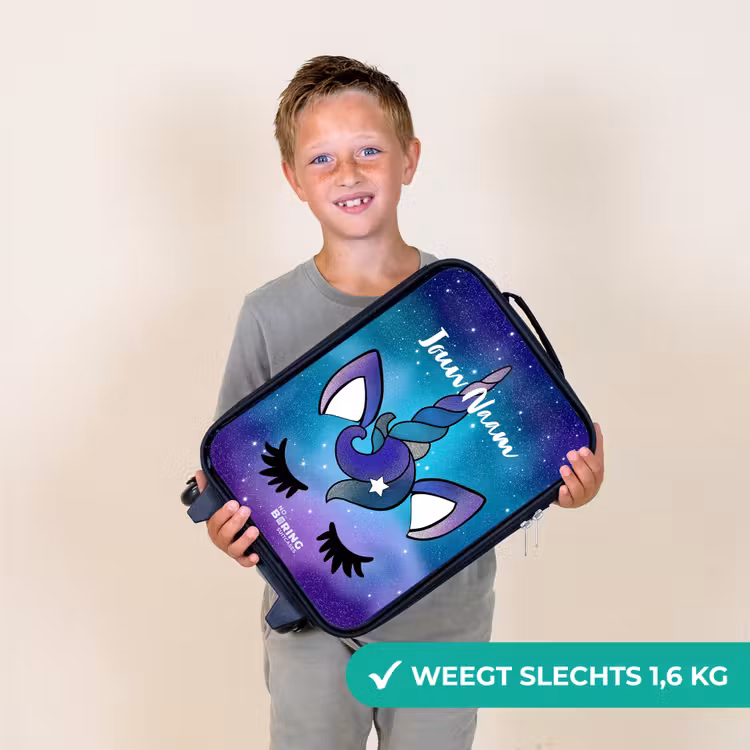 Paarse eenhoorn Kinderkoffer - Zwart klein -sfeer4_NL