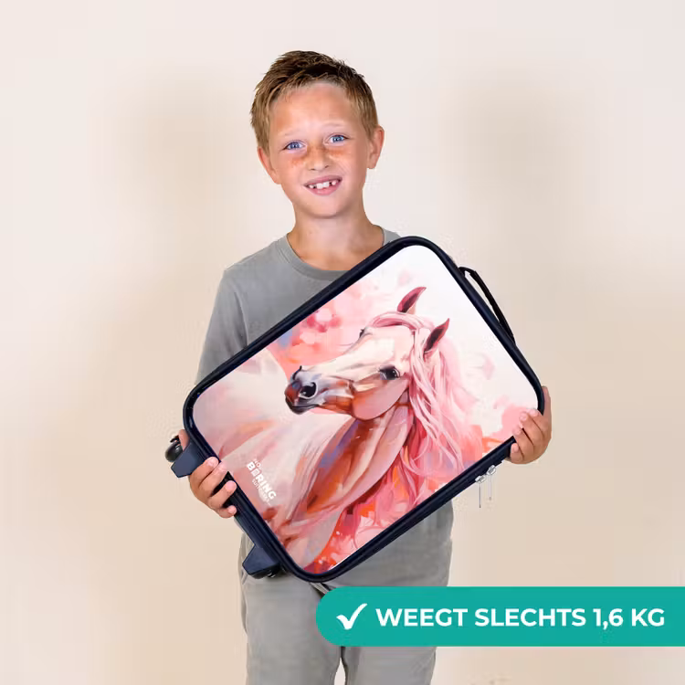 Pastel roze paard Kinderkoffer - Zwart klein -sfeer4_NL