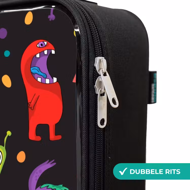 Patroon van monsters Kinderkoffer - Zwart klein -rits_NL