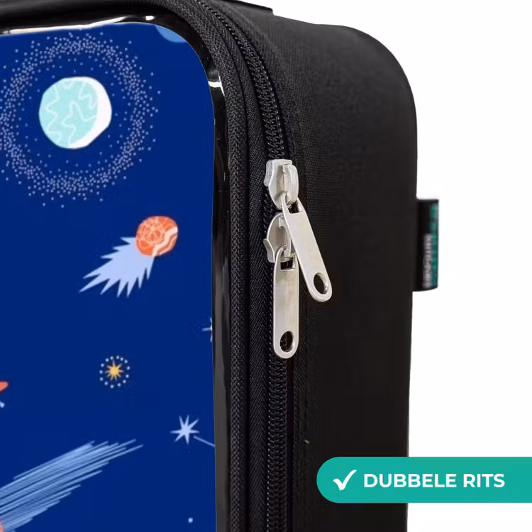 Patroon van planeten op een donkere achtergrond Kinderkoffer - Zwart klein -rits_NL