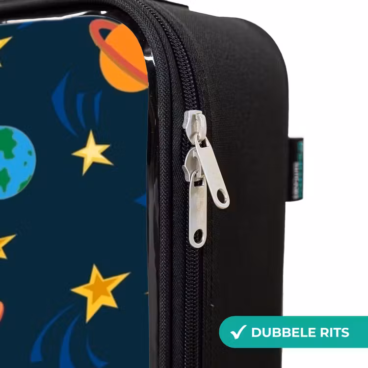 Patroon van raketten en planeten Kinderkoffer - Zwart klein -rits_NL