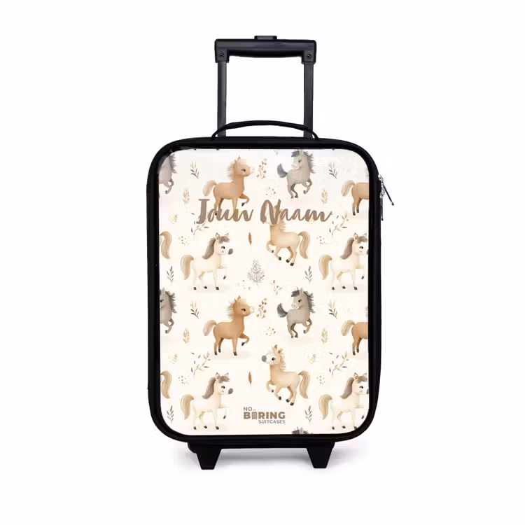 Patroon van veulens in beige en bruin kleuren Kinderkoffer - Zwart klein -3d
